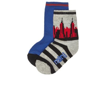 Mini boys grey print socks multipack